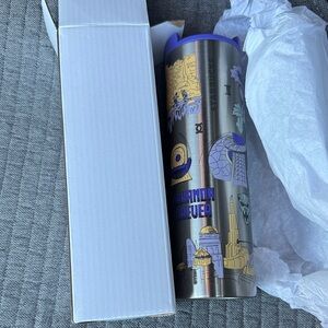 Stainless Steel Tumbler with Purple and Gold Design